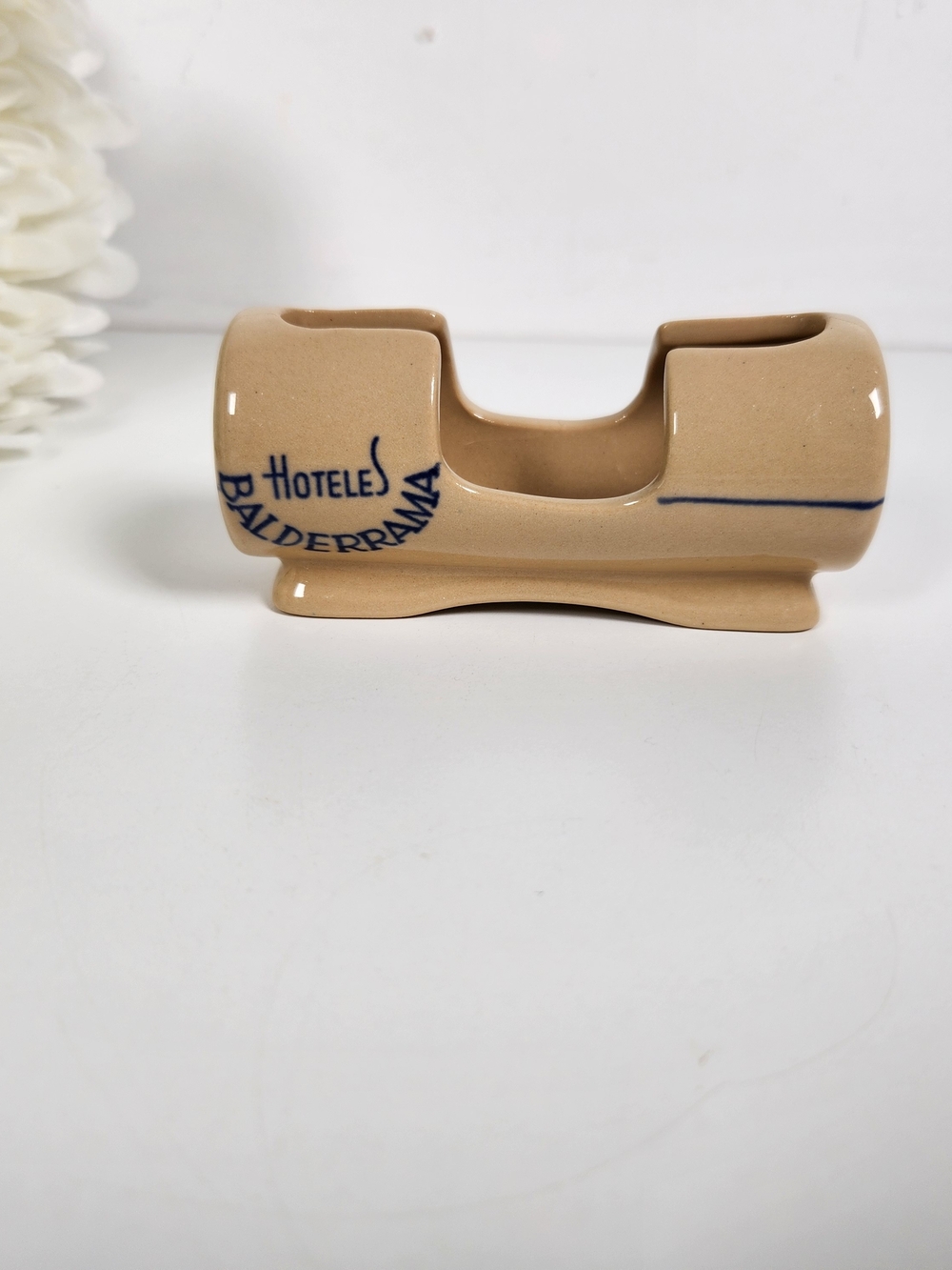 Vintage Hotels Balderrama Restaurant Ware Toothpick Holder | Tan & Navy Blue